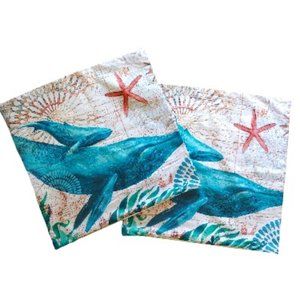 Set of 2 matching Pillow Cases Cover Nautical Whales Sea world Starfish